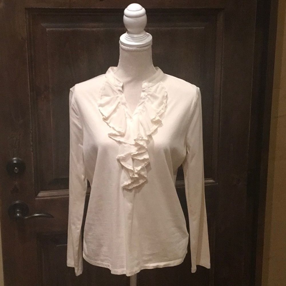 Chaps Cream Color Ruffled Knit Top